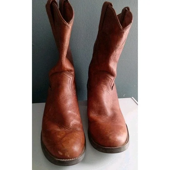 Justin Roper Boots Brown Leather Western Cowboy Pull On Boots Size?